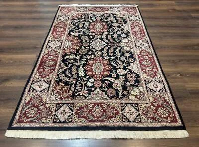 Pak Per'sian Rug 4x6, Black and Burgundy, Floral Allover, Wool and Silk - Image 1 of 4
