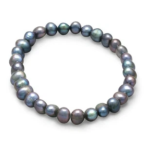 Pulsera elástica de perlas cultivadas de agua dulce color pavo real - Imagen 1 de 1