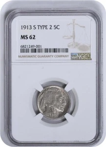 1913-S Buffalo Nickel Type 2 MS62 NGC - Picture 1 of 4