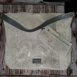 Assots London Purse Tote Suede Snake Print Matching Wristlet Gray  - Picture 1 of 12