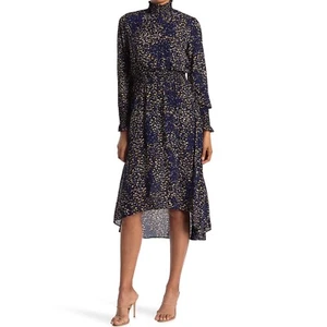 NANETTE NANETTE LEPORE Smock Neck Long Sleeve Geometric Print Waist Dress Sz 8 - Picture 1 of 11