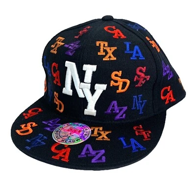 NY Flat Bill with CA SD TX SF AZ Fitted Ball Cap Embroidered Size Large Hat - Image 1 of 4