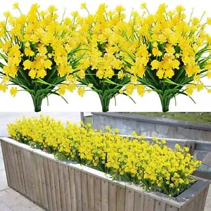 12 Bundles Outdoor Artificial Fake Flowers UV Resistant Shrubs Plants Yellow - Picture 1 of 20