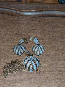 Sterling Silber vergoldet Herz Halskette und Ohrringe mit echten Diamanten  - Bild 1 von 1