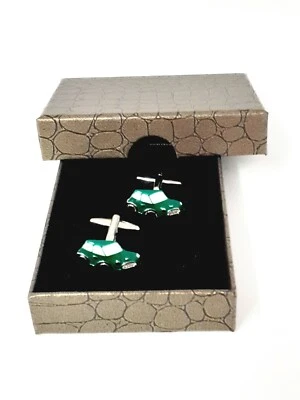 Mens Cufflinks Green Mini Car, gift boxed Style like an Austin Mini Cooper re250 - Image 1 of 2