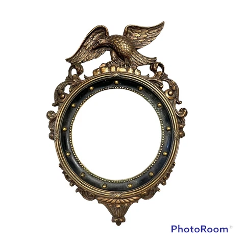 Vintage Federal American Eagle Bubble Mirror FRAME ONLY 20” X 14” Black & Gold Cover
