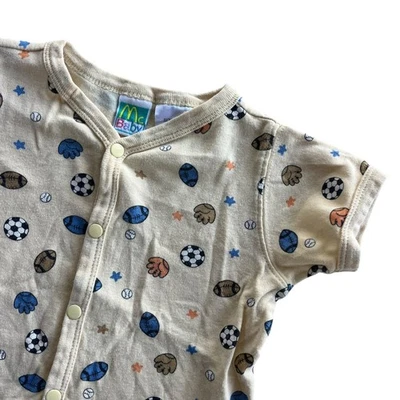 McBaby Baby 6-9 M Amarillo Estampado Deportivo Mangas Cortas Body Mameluco De Colección Años 90 Foto 1 de 4