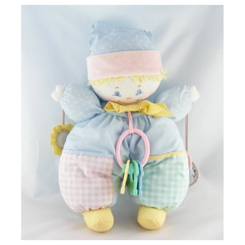 Doudou clown bleu rose vert hochet COROLLE 1997 - 10960 - Photo 1/1