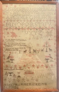 Antique Sampler 1890 Schoolgirl 12 y.o. Charlotte Keith 17 X 27” Cross Stitch - Picture 1 of 8