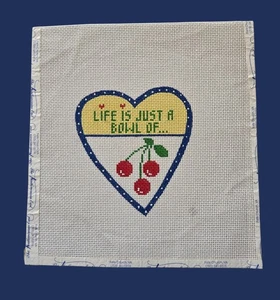 Life Is Just A Bowl Of Cherries Needlepoint Canvas Cherry Fruit - Picture 1 of 9