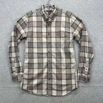 Eddie Bauer Shirt Mens Medium Tall Beige Gray Buffalo Plaid Flannel Rugged Cabin - Image 1 of 4
