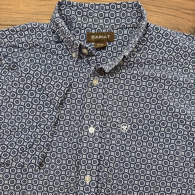 Ariat Men's Medium Birkin Classic Fit Shirt Western Cowboy Blue White Geometric - Image 1 of 4