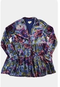 MAEVE Anthropologie XS blau mehrstufig Samt Blumen Tunika Langarm Oberteil - Bild 1 von 7