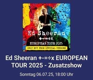 Vorkaufsrecht Zusatzshow Ed Sheeran Hamburg 06.07.2025 | 4 Tickets - Bild 1 von 4