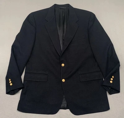 VTG Brooks Brothers 42R Navy Blue Worsted Wool Gold 2 Button Blazer Union USA - Image 1 of 4