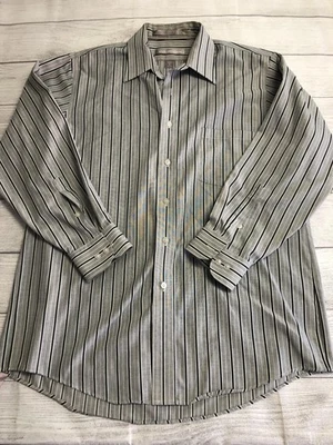 Van Heusen Shirt Mens 15 32/33 Gray Black Stripe Wrinkle Free Long Sleeve Dress - Image 1 of 4