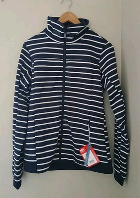 New Helly Hansen Crew Fleece Jacket Size Large Blue White Stripe Nautical Sail - Image 1 of 4