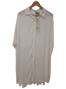 SAINT TROPEZ Ladies UK L/XL White Chiffon Short Sleeve Shirt Dress New With Tags - Picture 1 of 11