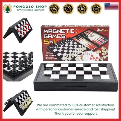 Space-Saving 5-in-1 Board Game Set - Magnetic Chess, Checkers & Travel Fun - Image 1 of 4