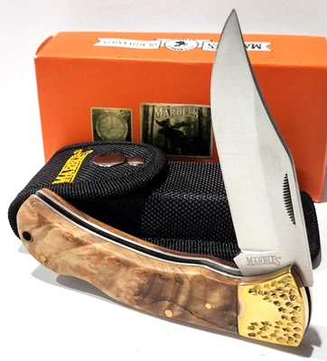 Funda de cuchillo de bolsillo plegable con cierre con asas de madera de grano rico marrón canicas Foto 1 de 4