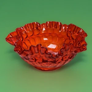 Vintage Fenton 8-1/2" Amberina Orange geraffter Rand Daumenabdruck Fuß Schüssel - Bild 1 von 12
