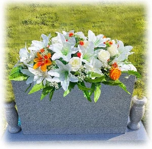 Headstone Flower Saddle, Silks Artificial Cemetery Flowers for Grave-Realisti... - Picture 1 of 8
