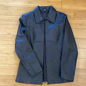 Jaqueline Ferrar womens Small black leather jacket full zip - Picture 1 of 9