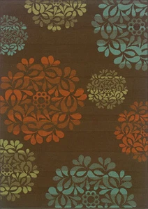 Brown Floral Petals Circles Leaves All-Over Door Mat 2635N - Aprx 1' 9" x 3' 9" - Picture 1 of 1