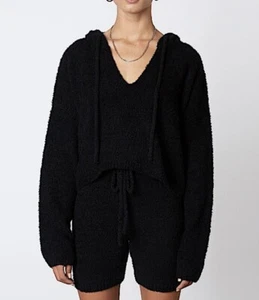 NIA THE BRAND || Notched Hooded Sweater in Black - SZ Small - Picture 1 of 8