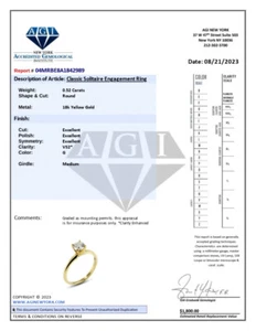 0.52ct G VS2 Round Natural Diamond 18K Gold Classic Solitaire Engagement Ring - Picture 1 of 1
