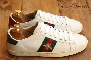 Gucci Ace Bee White Leather Snake Shoes Trainers Sneakers UK 4.5 US 7.5 EU 37.5 - Picture 1 of 10