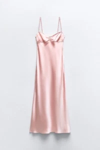 Zara Woman’s New Satin Effect midi Slip Dress Blush Pink / XL - Picture 1 of 4