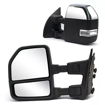 New Style Pair Towing Mirrors For 99-16 Ford F250 F350 Super Duty Manual Chrome - Image 1 of 4