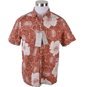 NUOVA camicia folk da uomo grande marrone scuro bianco floreale misto cotone lino - Foto 1 di 7