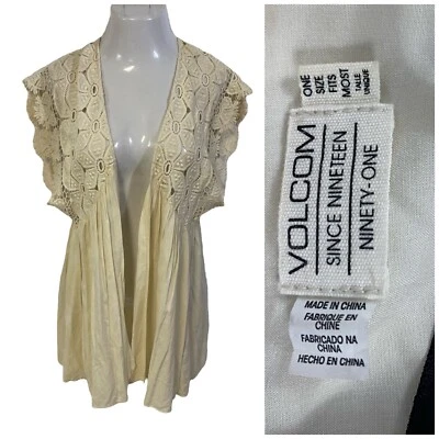 Volcom Cardigan Womens Lage Cream Crochet Lace Boho Country Coastal Delicate - Image 1 of 4