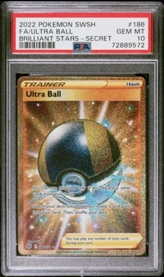 PSA 10 GEM MINT Ultra Ball 186/172 Brilliant Stars FA Secret Rare Holo Pokémon - Image 1 of 2