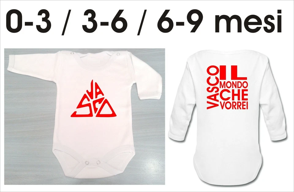 Body bodino neonato logo Vasco Rossi musica Italia maniche lunghe/corte 369 mesi - Immagine 1 di 1