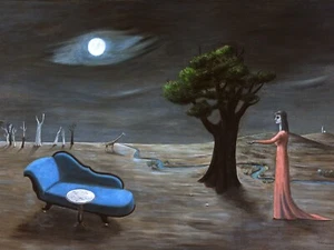 Gertrude Abercrombie Signed Oil Painting on Canvas 16x24 in Surrealism .. - Picture 1 of 3