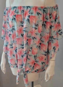 Hibluco Womans Sz 2XL Flutter Sleeve Blouse Floral Lillies All Over Print Tie... - Picture 1 of 15
