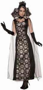 Dark Countess Adult Vampire Skull Dress Black and Silver - Picture 1 of 2