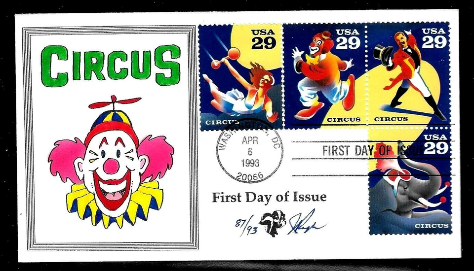 2750 - 2753 29c Stamp Set (1993) AMERICAN CIRCUS FDC HD/HP FROM JULIAN PUGH - Image 1 of 1
