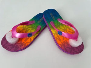 Michael Kors Endine Stripe girls pink multicolor MK thong sandals size 12 NIB - Picture 1 of 7