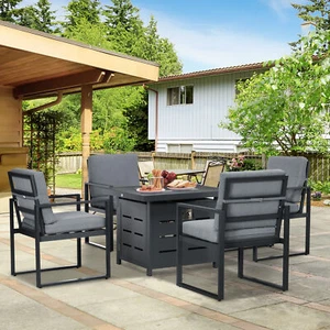 5pcs Outdoor Furniture Set, 4 Seater Aluminium Garden Sofa with Fire Pit Table - Picture 1 of 11
