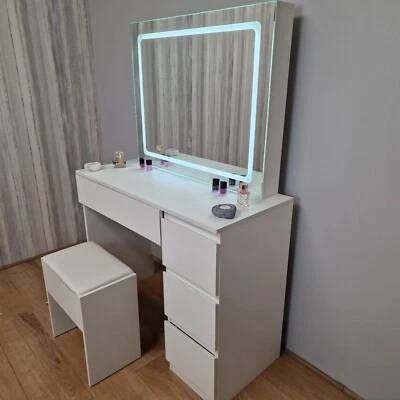 Vanity Fantasy Dressing Table with Drawers LED Mirror and Stool Makeup table - Image 1 of 4