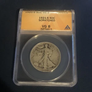 1921 S WALKING LIBERTY HALF DOLLAR ** ANACS VG8 * **NICE COIN*** - Picture 1 of 11