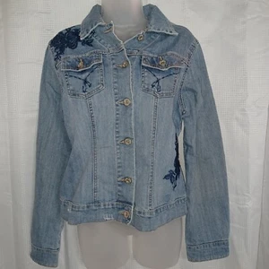 Vtg Y2K Denim Blue Jean Jacket Women’s Size L Embroidered Vanity Flawless EUC - Picture 1 of 15