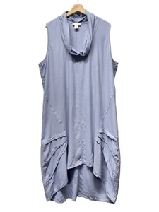 Cynthia Rowley Women Linen Blend Dress 2X Blue Cowl Neck Tunic Lagenlook Coastal - Picture 1 of 7
