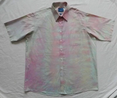 Camisa Tie Dye Rosa Púrpura Manga Corta Abotonada - XL Para Hombres Hecha a Mano Algodón Foto 1 de 4