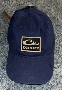 Nwt Mens Drake Waterfowl Cotton Twill Patch Cap/hat. Dark Blue & Adjustable Back - Picture 1 of 2