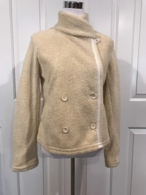 Chaqueta Sherpa Encogida James Perse Nueva con Etiquetas Marfil Botón Frontal Vellón Talla 3 WRC2944 Foto 1 de 4